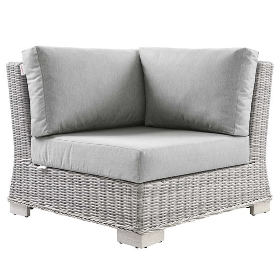 Sofa Corner Chair, Rattan, Wicker, Grey Gray, Modern Contemporary Urban Design, Outdoor Patio Balcony Cafe Bistro Garden Furniture Hotel Hospitality