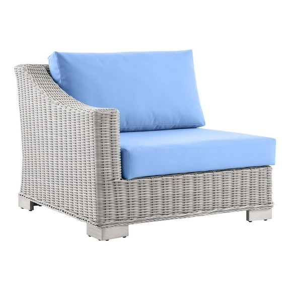 Sofa Corner Chair, Rattan, Wicker, Light Grey Gray Light Blue, Modern Contemporary Urban Design, Outdoor Patio Balcony Cafe Bistro Garden Furniture Hotel Hospitality