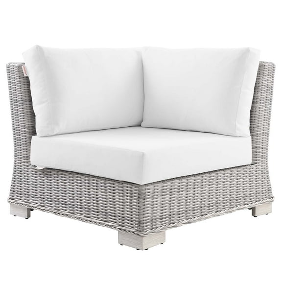 Sofa Corner Chair, Rattan, Wicker, Light Grey Gray White, Modern Contemporary Urban Design, Outdoor Patio Balcony Cafe Bistro Garden Furniture Hotel Hospitality