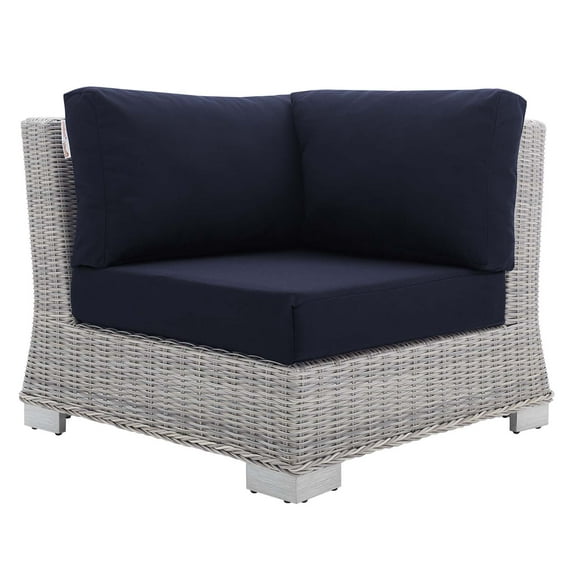 Sofa Corner Chair, Sunbrella, Rattan, Wicker, Light Grey Gray Blue Navy, Modern Contemporary Urban Design, Outdoor Patio Balcony Cafe Bistro Garden Furniture Hotel Hospitality