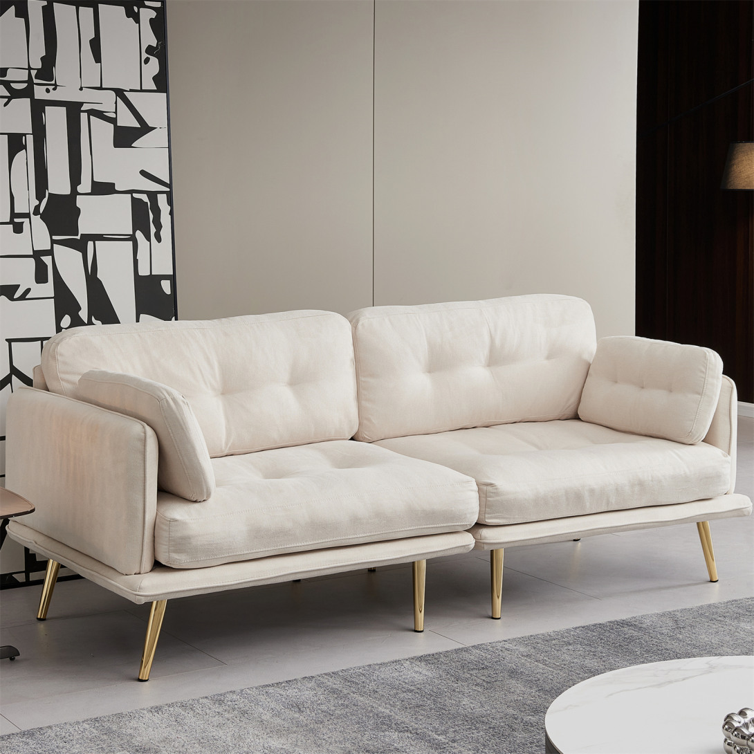 Sofa, Couch, 3 Seat Sofa with Gold Metal Legs, Mid Century Modern