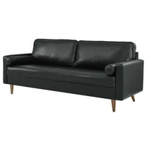 Sofa Couch, Black, Leather, Mid Century Living Lounge Cafe Lobby Hospitality Restaurant, Modern Contemporary HB33442