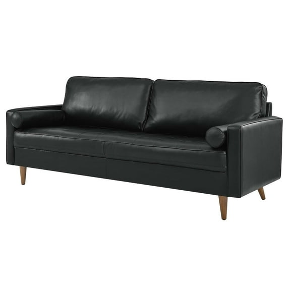 Sofa Couch, Black, Leather, Mid Century Living Lounge Cafe Lobby Hospitality Restaurant, Modern Contemporary HB33442