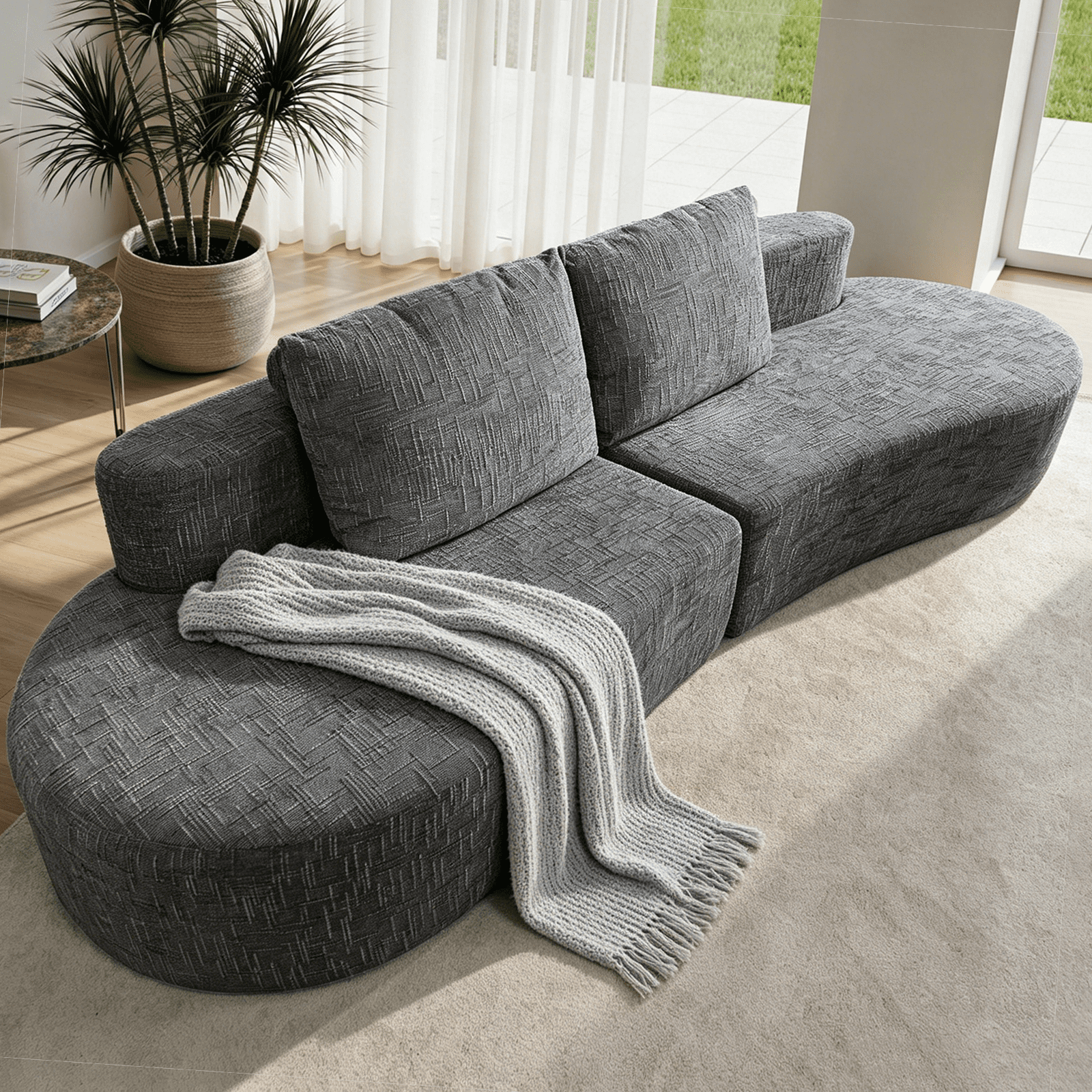 Patbrela 98" Modern Art Sofa Oversized Curved Couch, 38 Inch Extra Deep Seating Upholstered Sofa for Living Room, Office & Apartment, Linen Upholstery, No Assembly, Dark Gray