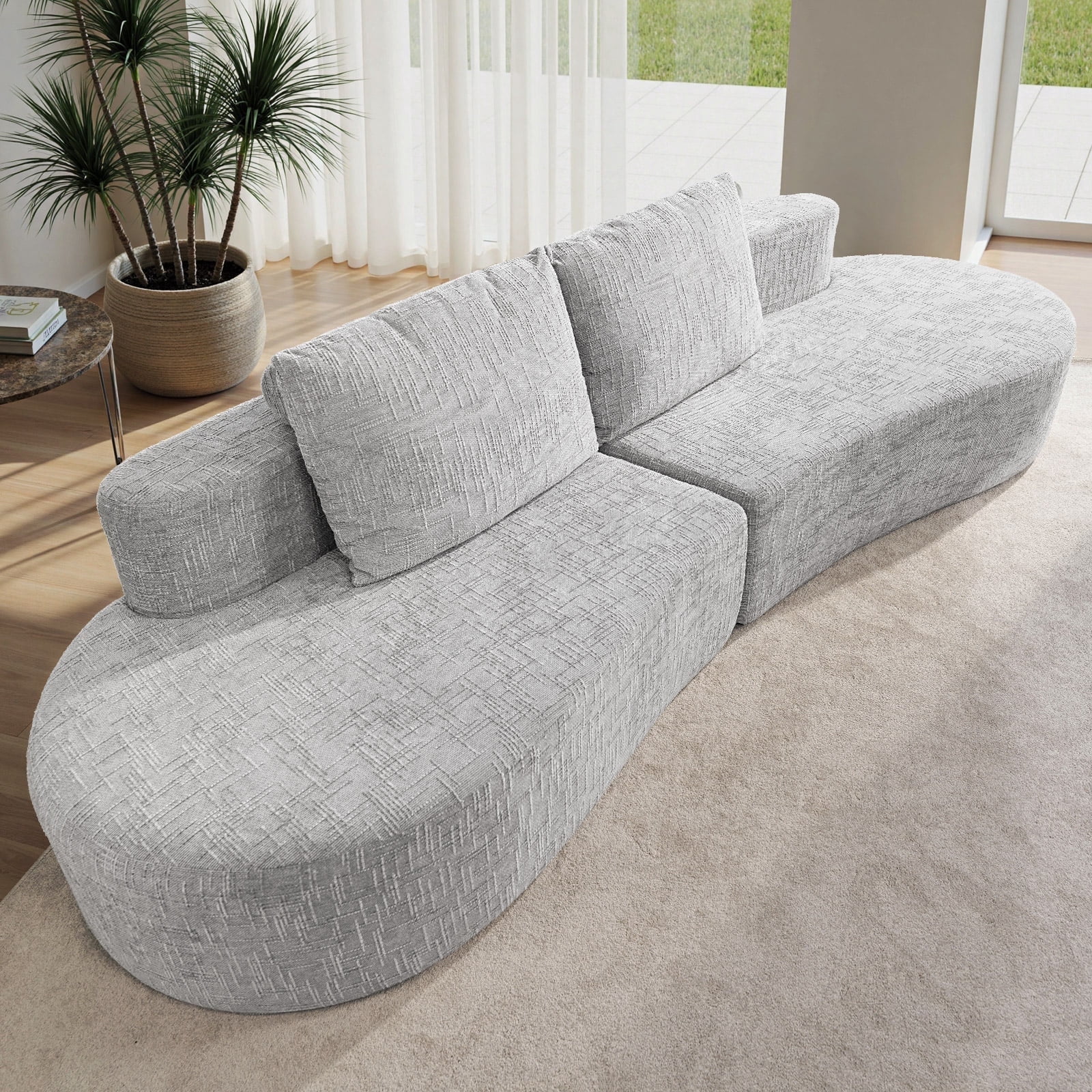 Patbrela 98" Modern Art Sofa Oversized Curved Couch, 38 Inch Extra Deep Seating Upholstered Sofa for Living Room, Office & Apartment, Linen Upholstery, No Assembly, Light Gray