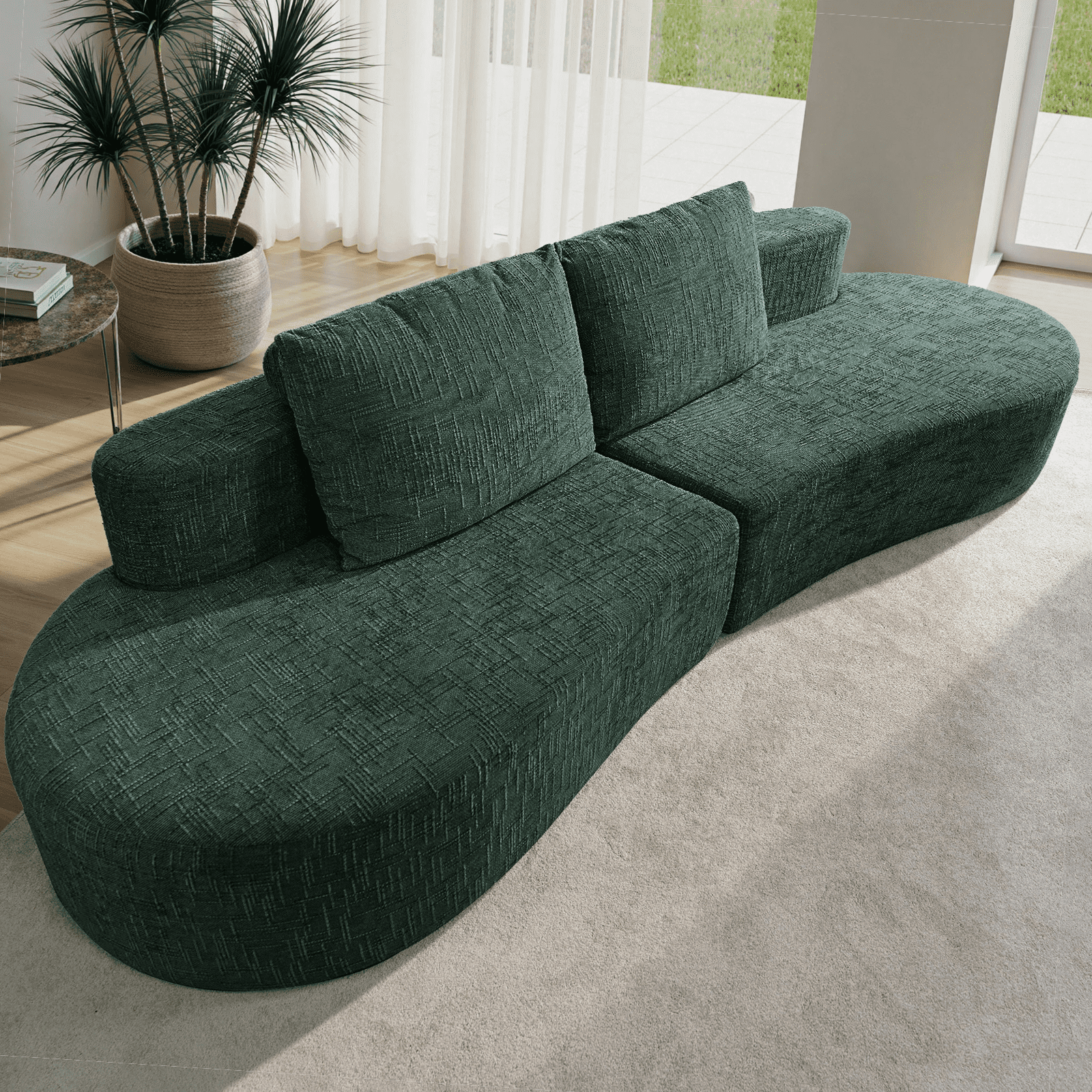 Patbrela 98" Modern Art Sofa Oversized Curved Couch, 38 Inch Extra Deep Seating Upholstered Sofa for Living Room, Office & Apartment, Linen Upholstery, No Assembly, Green