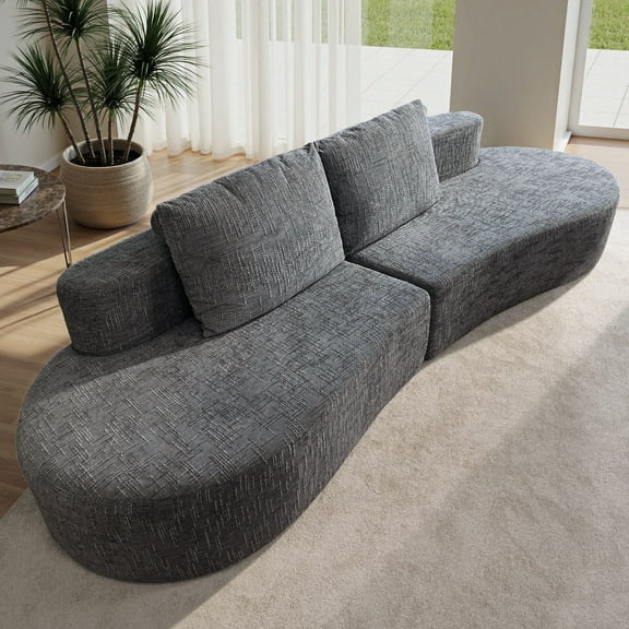 98" Half Moon Sofa Oversized Curved Couch, 38 Inch Extra Deep Seating Upholstered Sofa for Living Room, Office & Apartment, Premium Linen Upholstery, No Assembly Required.