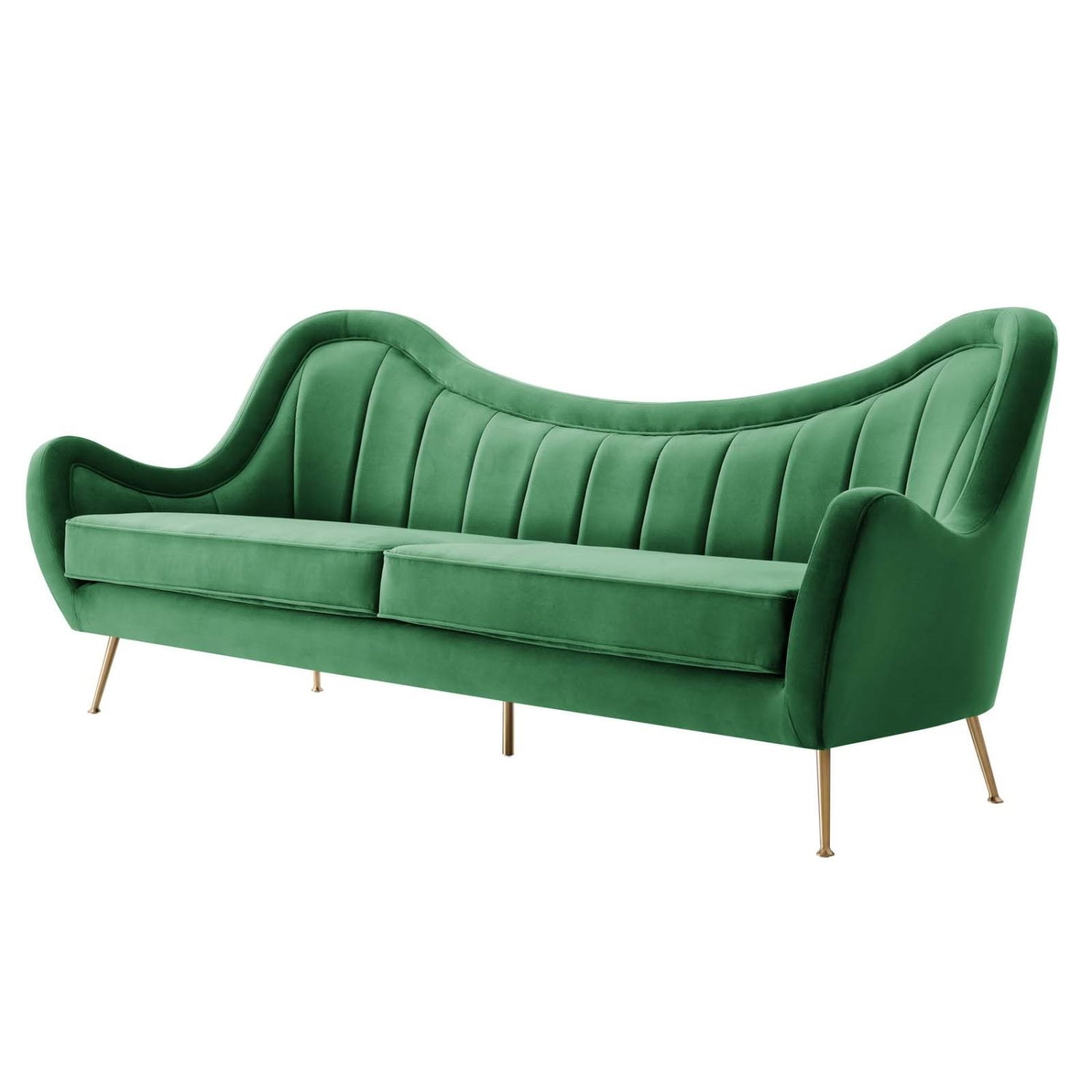 Emerald Green Velvet Tufted Sofa with Gold Legs