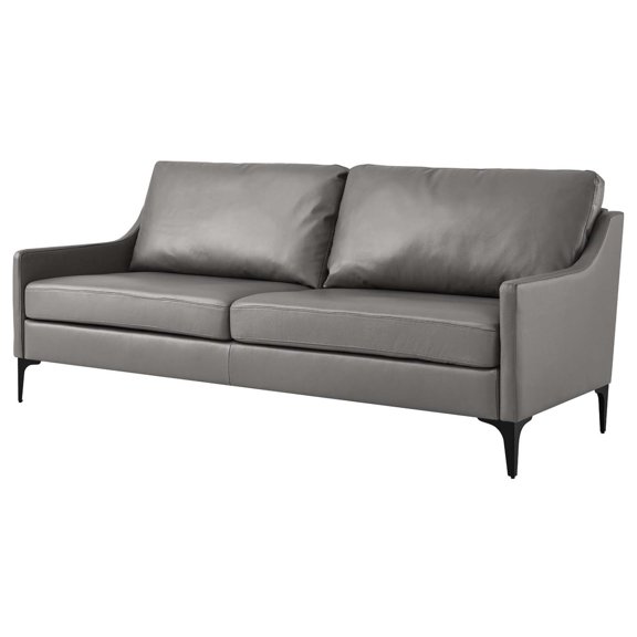 Sofa Couch, Grey Gray, Leather, Mid Century Living Lounge Cafe Lobby Hospitality Restaurant, Modern Contemporary HB34308