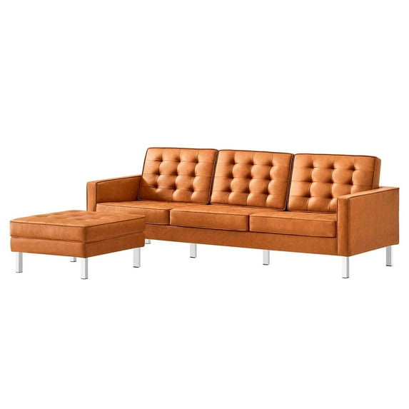 Sofa Couch, Tan Silver, Vegan Leather, Mid Century Living Lounge Cafe Lobby Hospitality Restaurant, Modern Contemporary HB34848
