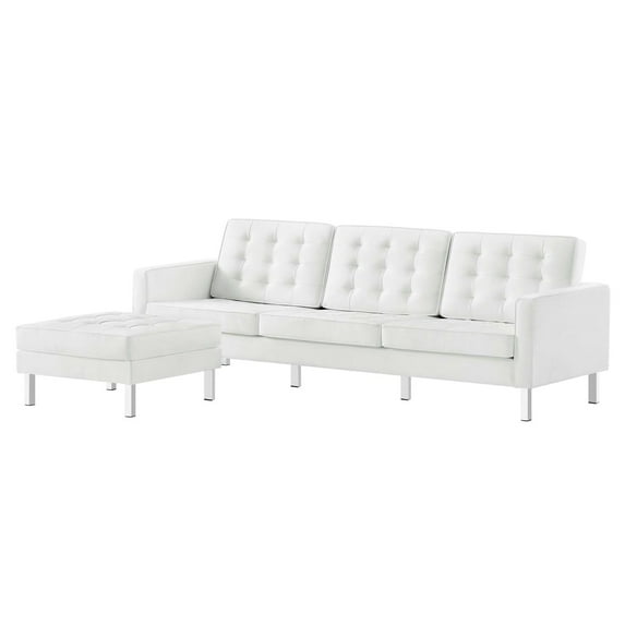 Sofa Couch, White Silver, Vegan Leather, Mid Century Living Lounge Cafe Lobby Hospitality Restaurant, Modern Contemporary HB34849