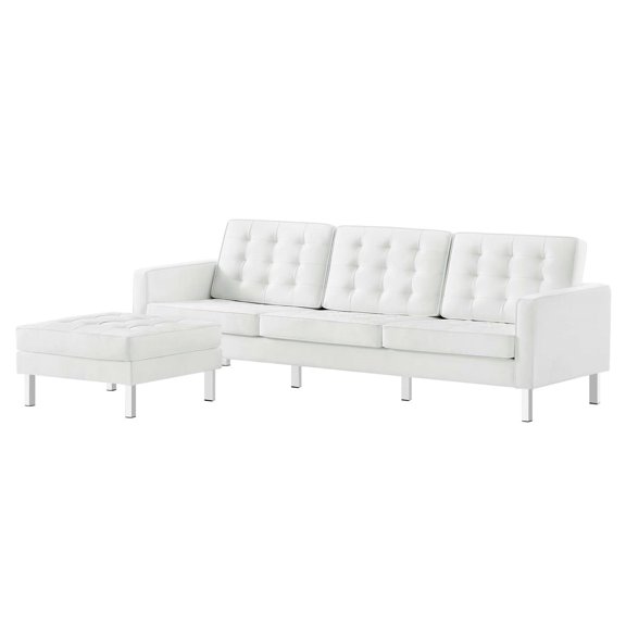Sofa Couch, White Silver, Vegan Leather, Mid Century Living Lounge Cafe Lobby Hospitality Restaurant, Modern Contemporary HB34849