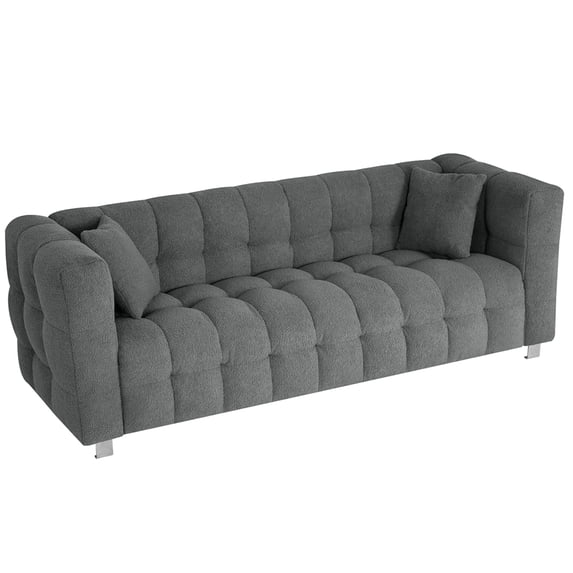Sofa Couch with 2 Throw Pillows, Metal Legs, Wide Arm and Backrest, Modern 80 inch Upholstered Couch Sofa