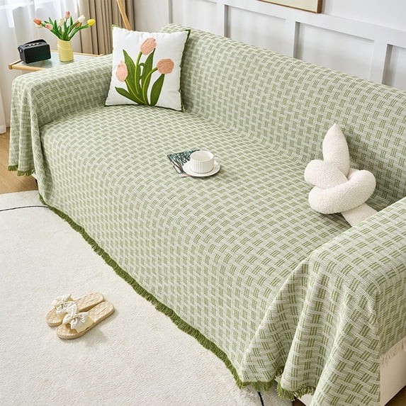 Sofa Cover Bed Sheet Blanket Set,Reversible Furniture Decorative Slipcover Sofa Protector,Soft Durable Sofa Cover for Cats Dogs Household,Modern Color Matching for Living Room Bedroom Home-Green