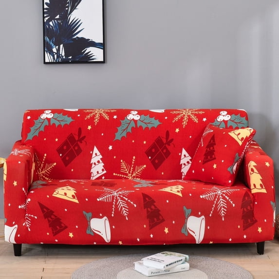 Sofa Cover,Christmas Santa Sofa Cover, Elastic Stretch 3-Seater Couch Slipcover with Festive Santa & Snowflake Pattern, Holiday Themed Furniture Protector for Living Room