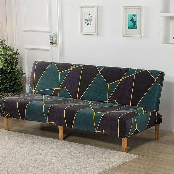 Sofa Cover,Folding Sofa Bed Cover Solid Color Futon Armless Slipcover Polyester Elastic Fabric All Inclusive Cover