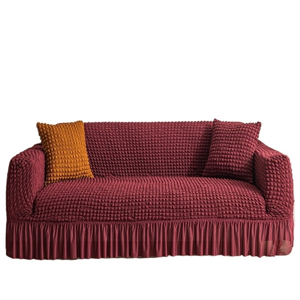 Sofa Cover For Living Room Corner Sofa Couch Cover Seersucker Slipcover Full Wrap Sofa Protector With Pleated Skirt