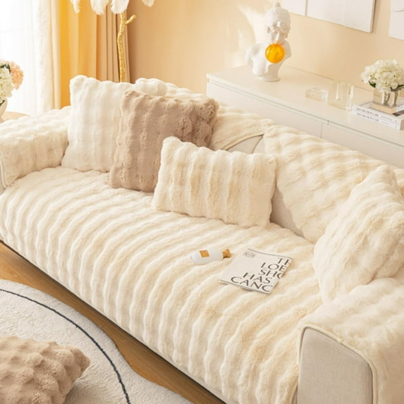 Sofa Cover,Interesting Comfortable Solid Color Anti Slip Sofa Cover Rabbit Plush Sofa Cover Comfortable Plush Sofa Cover Soft Sofa