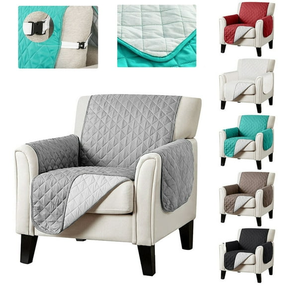 Sofa Cover Reversible Couch Cover with Elastic Straps, Waterproof Furniture Protector for 1 Cushion Couch, Green