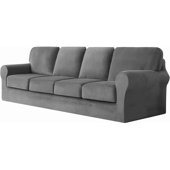Sofa Cover with Separate Seat Cushions and Backrests Stretch Velvet Sofa Slipcover Couch Covers Furniture Protector Split Combined (Gray,4 Seat Set 9 PCS)