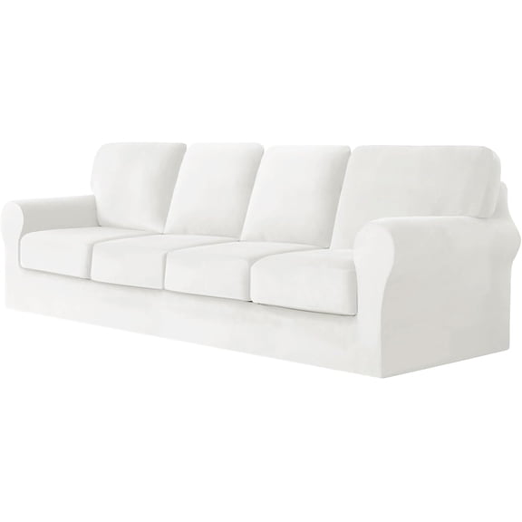 Sofa Cover with Separate Seat Cushions and Backrests Stretch Velvet Sofa Slipcover Couch Covers Furniture Protector Split Combined (White,4 Seat Set 9 PCS)