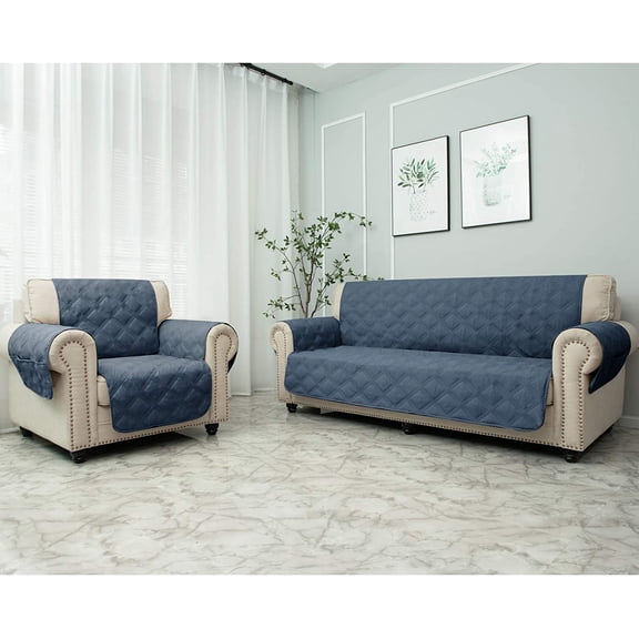 Sofa Cover Waterproof Non-Slip Quilted Furniture Protector Sofa Slipcover for Children, Pets for Leather Couch (Blue, 68")