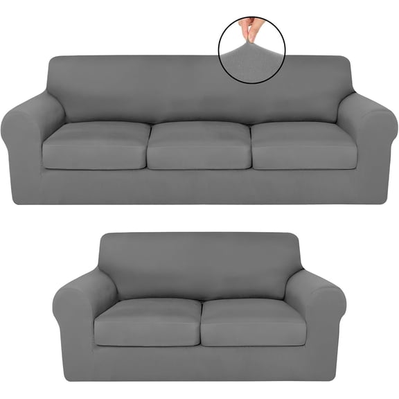 Sofa Covers for 3 Cushion Couch Stretch Sofa and Loveseat Covers Set 2 Cushion Couch Cover Set Seat Slipcovers Furniture Protector for Living Room(5 Seats,Light Grey)