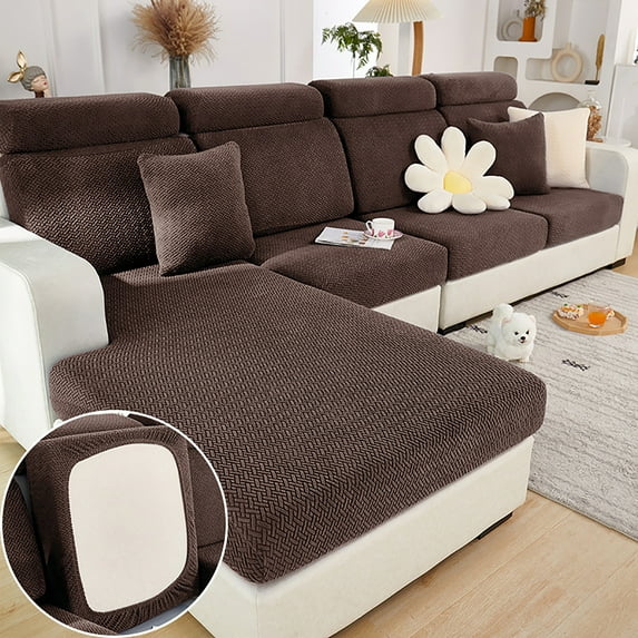 Sofa Covers for Couch, Soothing Home Sofa Covers, Magic Sofa Cover Washable Stretch Couch Cushion Covers for Sectional Sofa Wear-Resistant Universal(Chaise Cover/Brown)