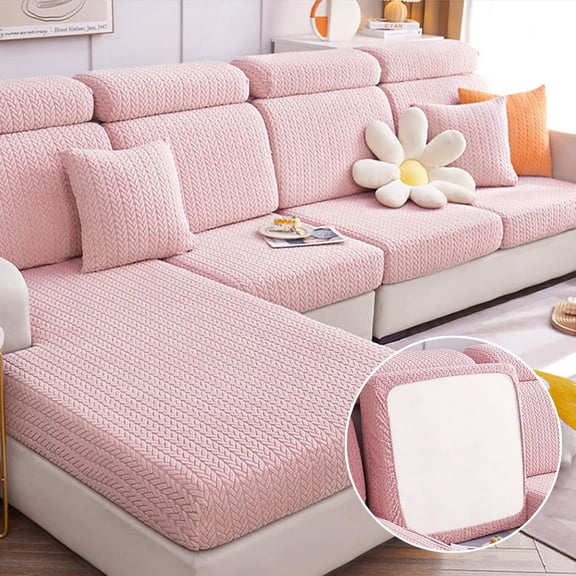 Sofa Covers Sectional Couch Covers:Washable Stretch Sofa Slipcovers,Wear-Resistant Universal Couch Cushion Replacement,3D Jacquard Velvet Magic Sofa Covers (Pink, Large Double Seat Cover)