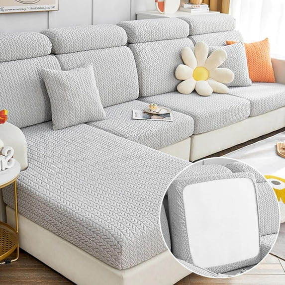 Sofa Covers Sectional Couch Covers:Washable Stretch Sofa Slipcovers,Wear-Resistant Universal Couch Cushion Replacement,3D Jacquard Velvet Magic Sofa Covers (Gray, Extra Large Single Seat Cover)