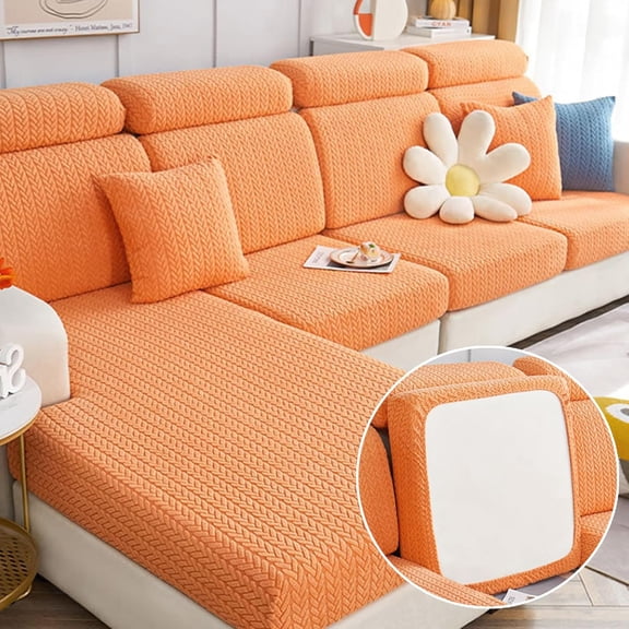 Sofa Covers Sectional Couch Covers:Washable Stretch Sofa Slipcovers,Wear-Resistant Universal Couch Cushion Replacement,3D Jacquard Velvet Magic Sofa Covers (Orange, Large Single Seat Cover)