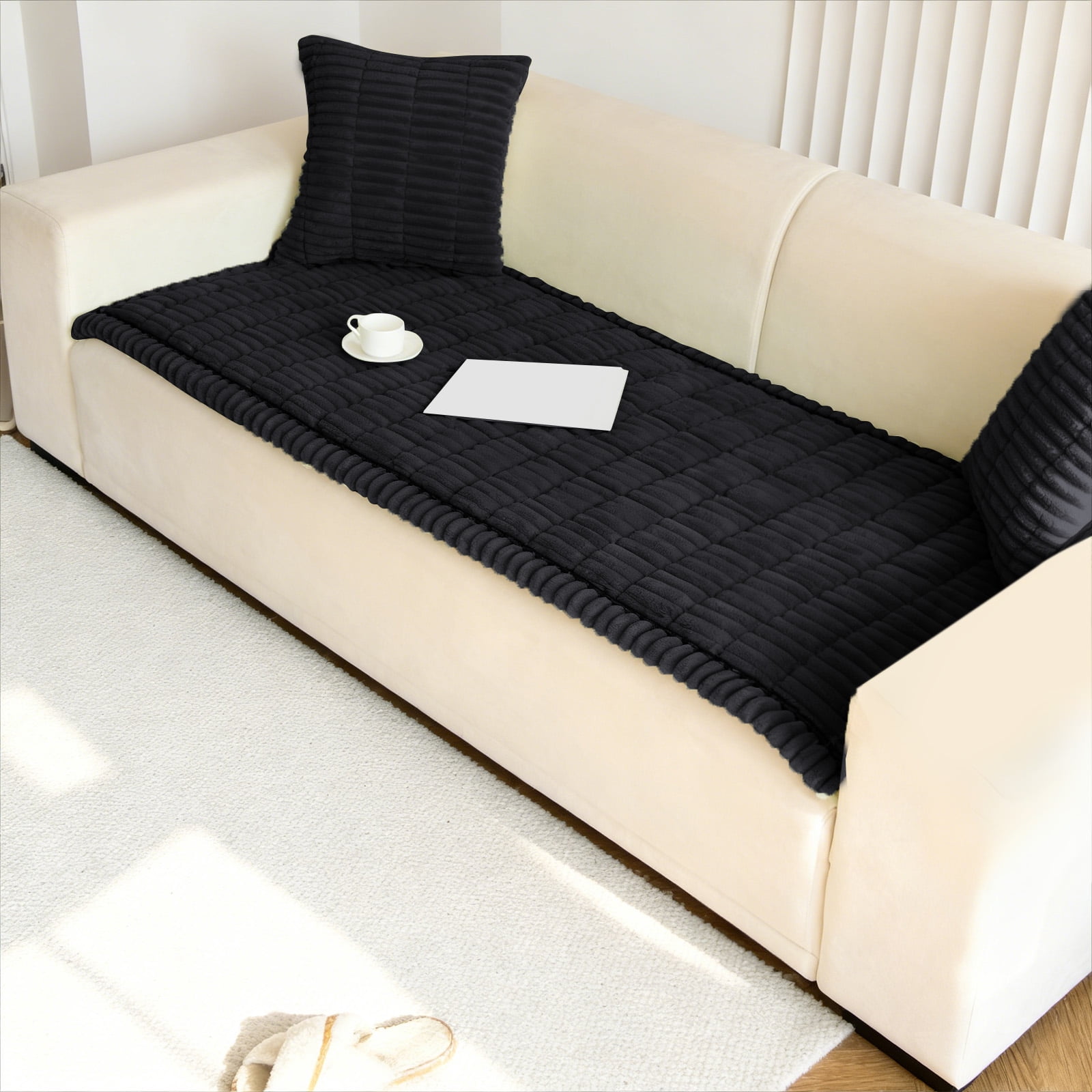 Sofa Covers Washable Couch Cover for Dogs Washable, Fuzzy Pet Couch Covers for 3 Cushion Sofa Pet Friendly, Non Slip Sofa Cover (Black, 27.6" x 82.68"/70 x 210cm)