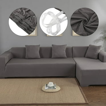 Sofa Covers for L Shape, Polyester Fabric Stretch Slipcovers 3 + 2 seat for Sectional sofa L-shape Couch Grey