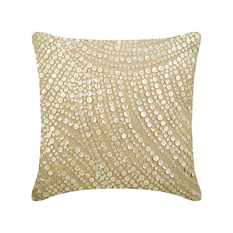 Sofa Cushion Cover Ecru Throw Pillow Cover Allover Mother Of Pearl Pillow Cover 14x14 inch 35x35 cm Pillow Cover Decorative Square Cotton Linen