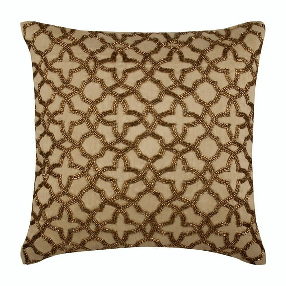 Sofa Cushion Cover, Gold Designer Fabric Pillow Covers 16x16 inch (40x40 cm), Silk Couch Pillow&nbsp;Cases, Geometric, Trellis, Lattice, Beaded, Modern Accent Pillow Covers - Gold Trellis