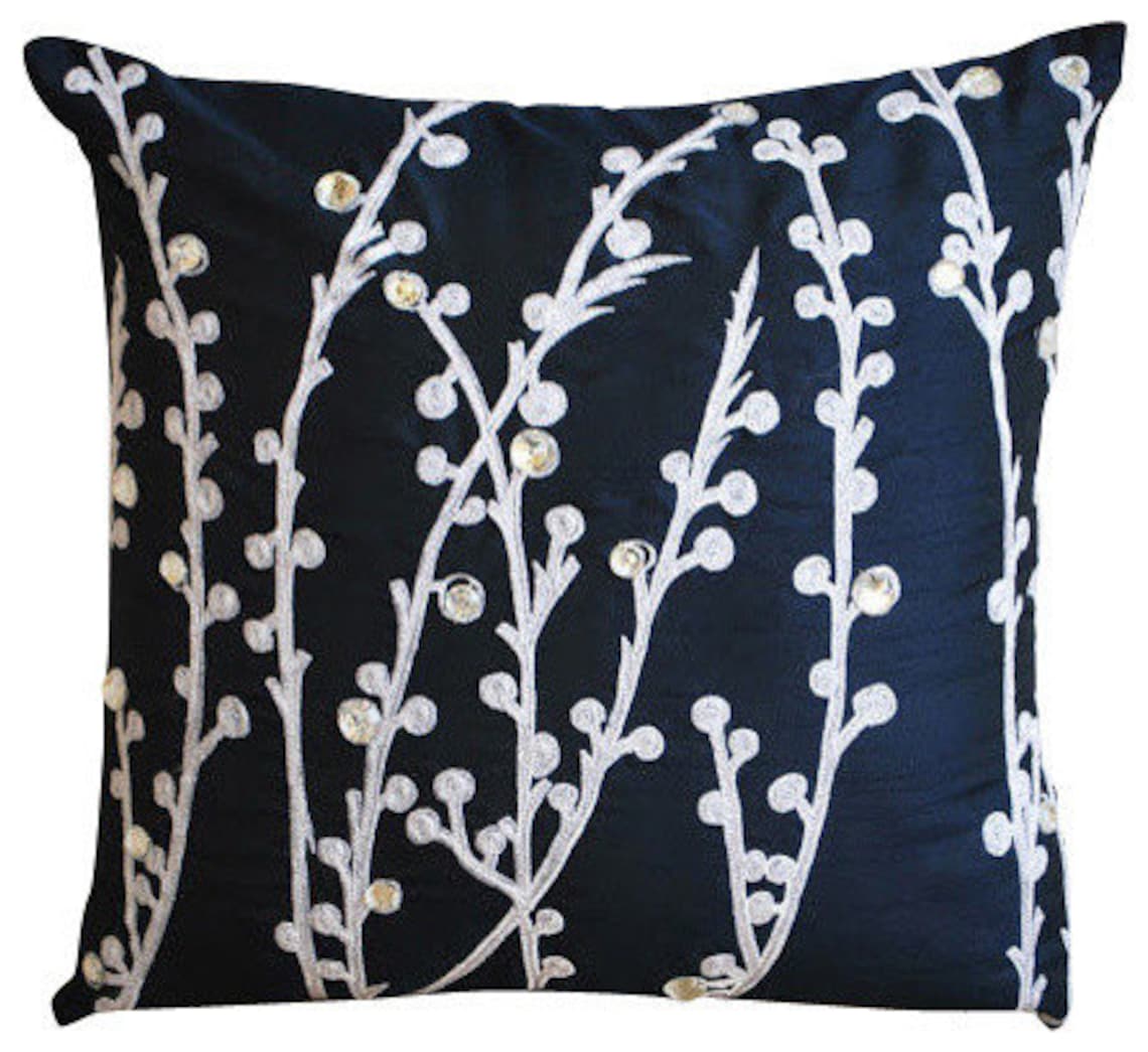 ARTJIA Blue Flowers Pattern Watercolor Floral Navy Pillowcase Pillow