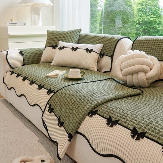 Sofa Cushion, Non-Slip Seat Cover, Thickened And Warm Winter Sofa Cushion, Butterflies-Edge Quilted Straight-Rows Sofa Fixed Cover