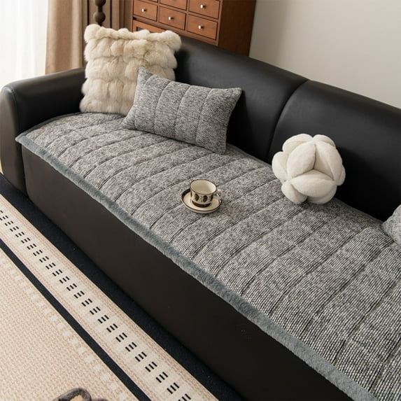 Sofa Cushion, Non-Slip Seat Cover, Winter Thickened Warm Quilted Sofa Protector, Polyester Fixed Straight-Rows Chair Pad 130x50cm