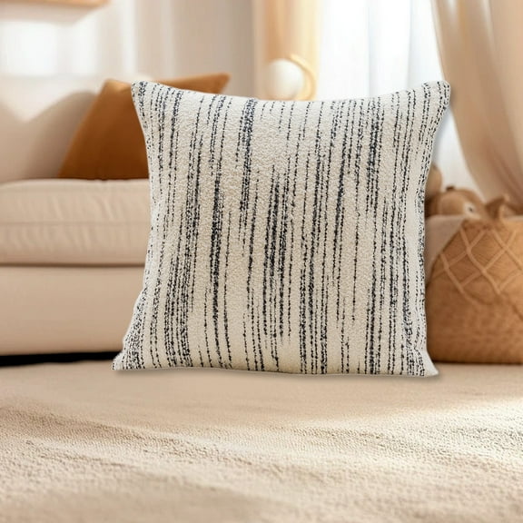 Cushion Cover for Couch, Throw Pillow Covers 18x18 Inch Textured Brown and Cream Neutral Striped Square Pillow Case Modern Farmhouse Decorative Accent Pillows for Home Bed Sofa