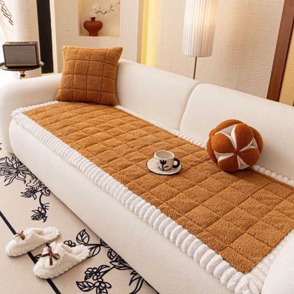 Sofa Cushion for Couch, Thickened Warm Seat Pad with Non-Slip Bottom, Soft Plush Chair Protector for Living Room, Machine Washable 47x24 Inch