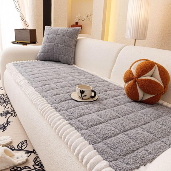Sofa Cushion for Couch, Thickened Warm Seat Pad with Non-Slip Bottom, Soft Plush Chair Protector for Living Room, Machine Washable 47x24 Inch