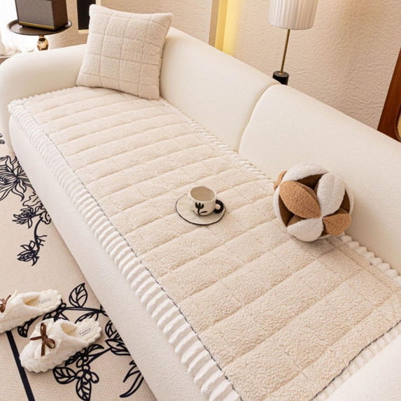 Sofa Cushion for Couch, Thickened Warm Seat Pad with Non-Slip Bottom, Soft Plush Chair Protector for Living Room, Machine Washable 47x24 Inch