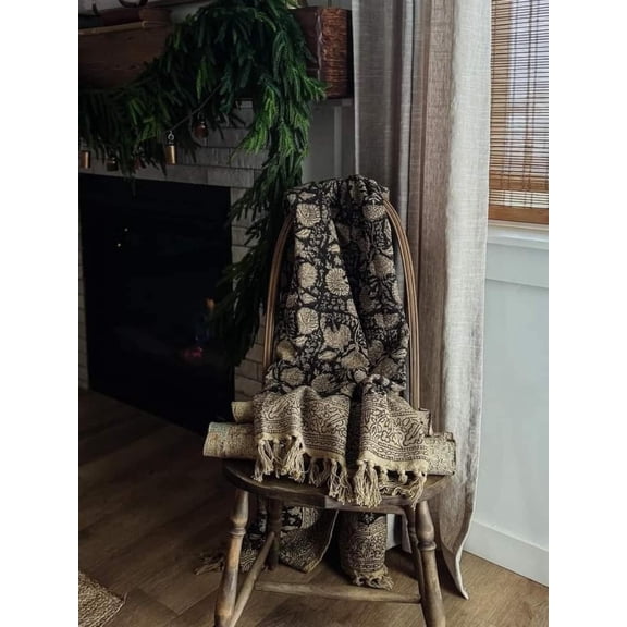 Sofa Décor Room Décor Handmade Throw Handblock print Throw Cotton Throw Blanket Tassels Hand Loomed Block Print Cotton Sofa Throw A And E Textile House
