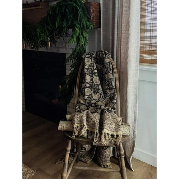 Sofa Décor Room Décor Handmade Throw Handblock print Throw Cotton Throw Blanket Tassels Hand Loomed Block Print Cotton Sofa Throw A And E Textile House
