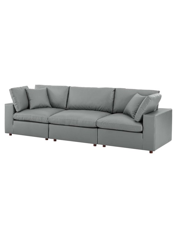 Sofa, Faux Vegan Leather, Grey Gray, Modern Contemporary Urban Design, Living Lounge Room Hotel Lobby Hospitality