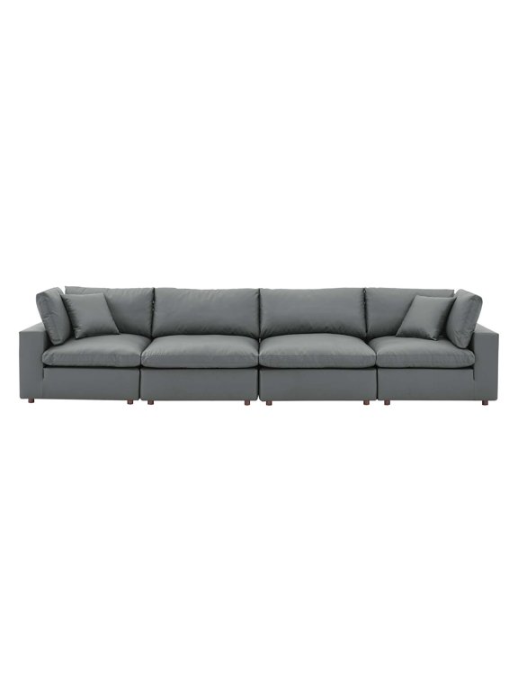 Sofa, Faux Vegan Leather, Grey Gray, Modern Contemporary Urban Design, Living Lounge Room Hotel Lobby Hospitality