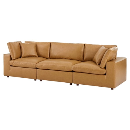 Sofa, Faux Vegan Leather, Tan, Modern Contemporary Urban Design, Living Lounge Room Hotel Lobby Hospitality