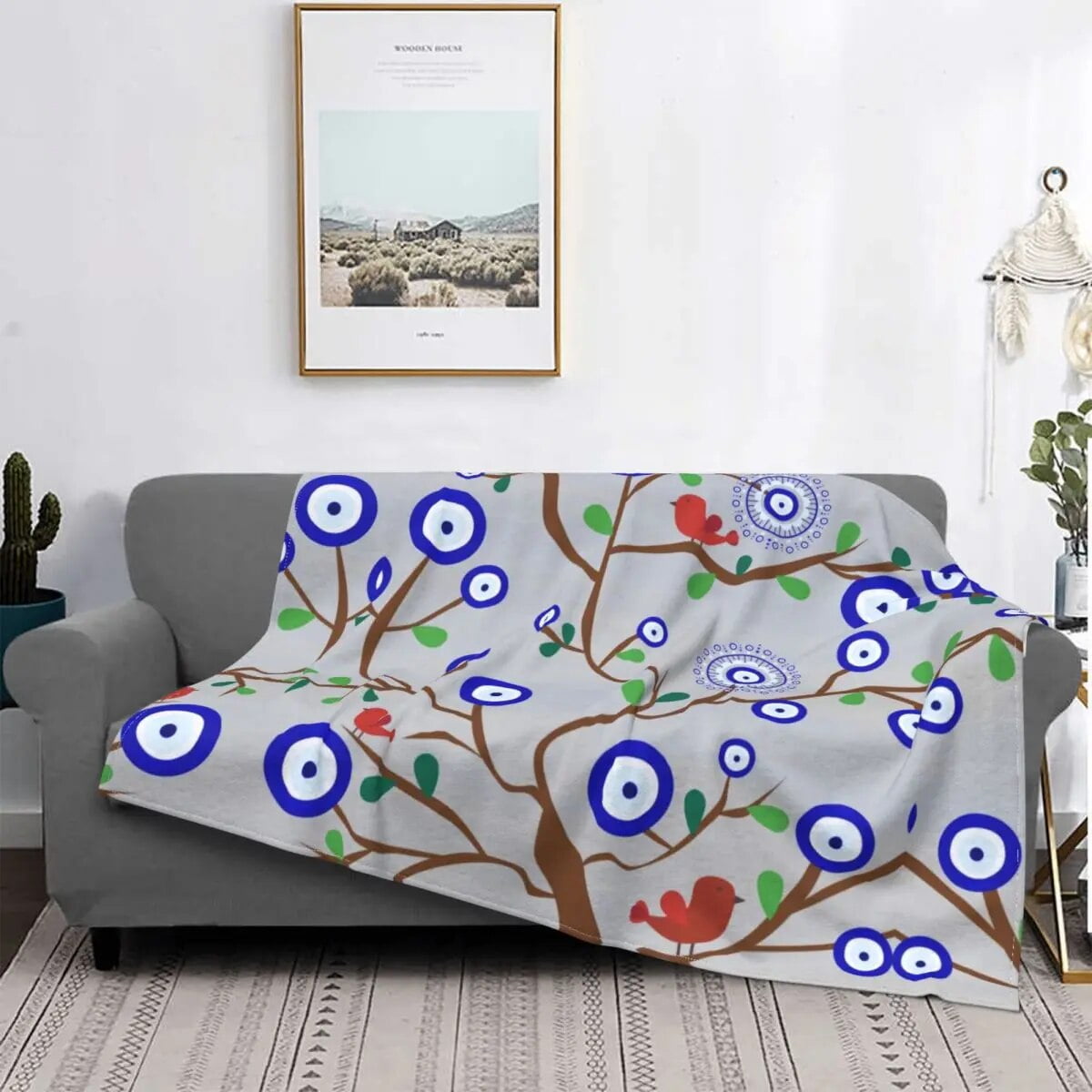 Sofa Fleece Greek Amulet Evil Eye Pattern Throw Blanket Warm Flannel ...