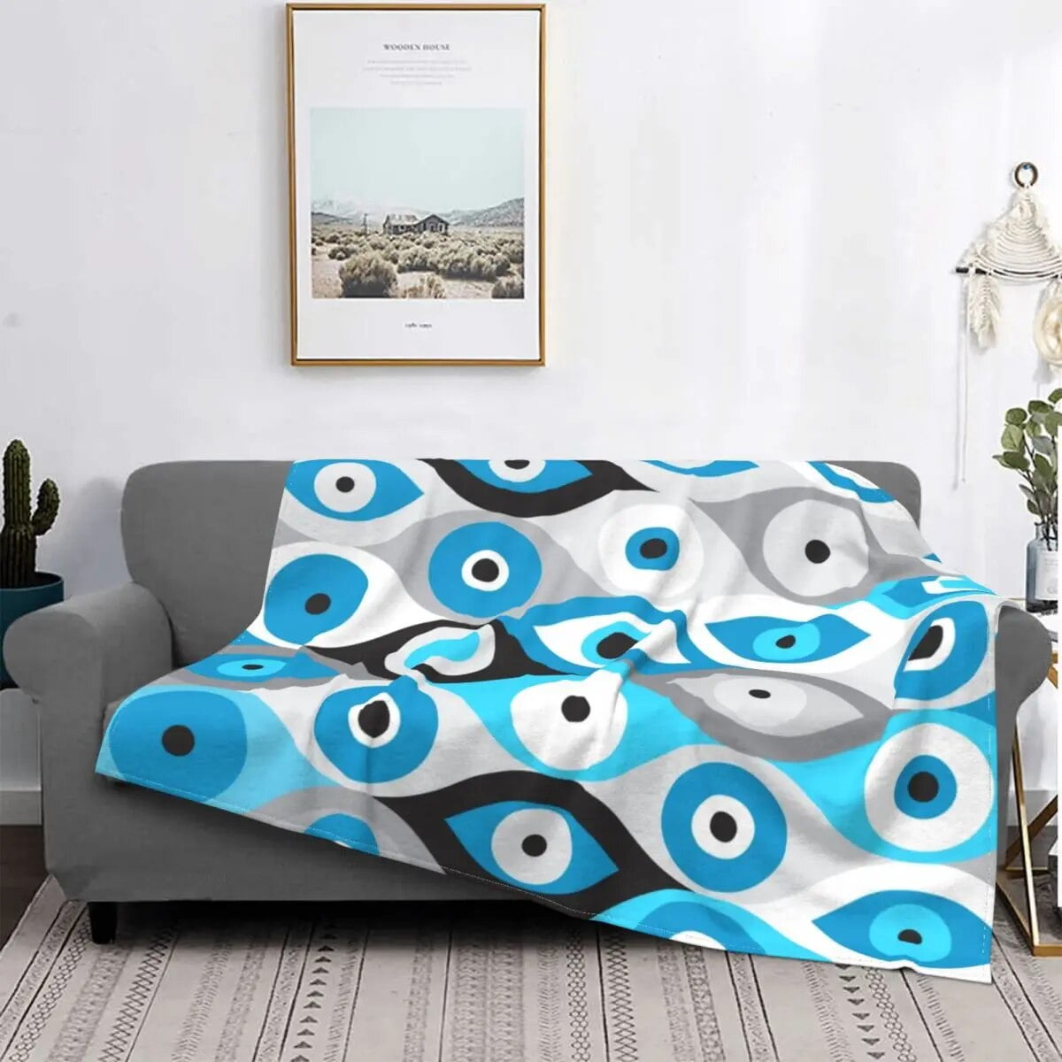 Sofa Fleece Greek Amulet Evil Eye Pattern Throw Blanket Warm Flannel ...