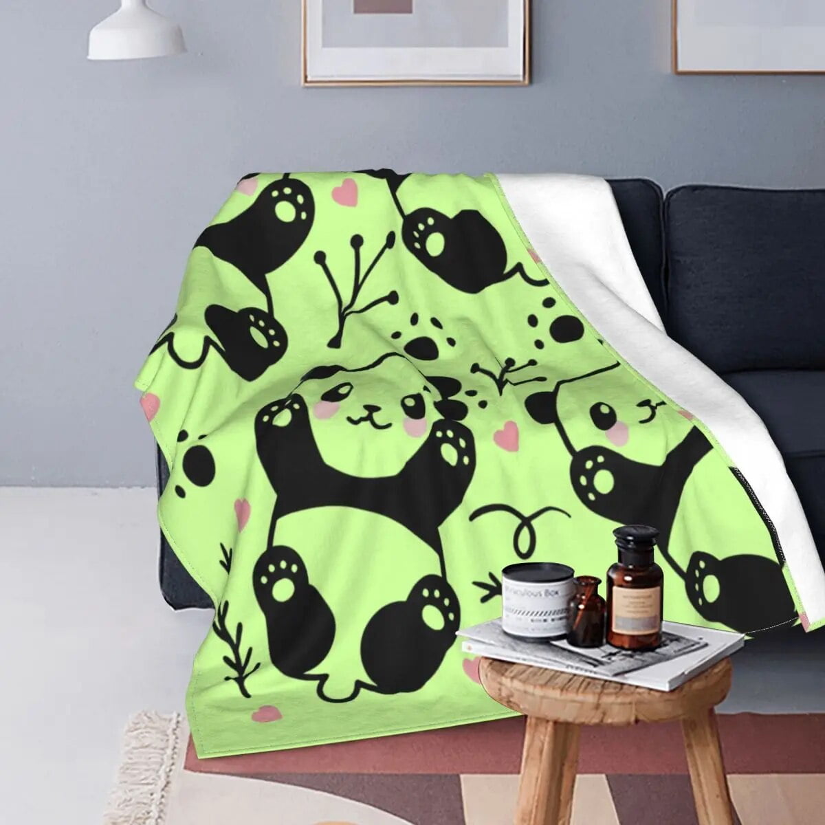 Sofa Fleece Pandas Eat Bamboo Throw Blanket Warm Flannel Lovely Cute